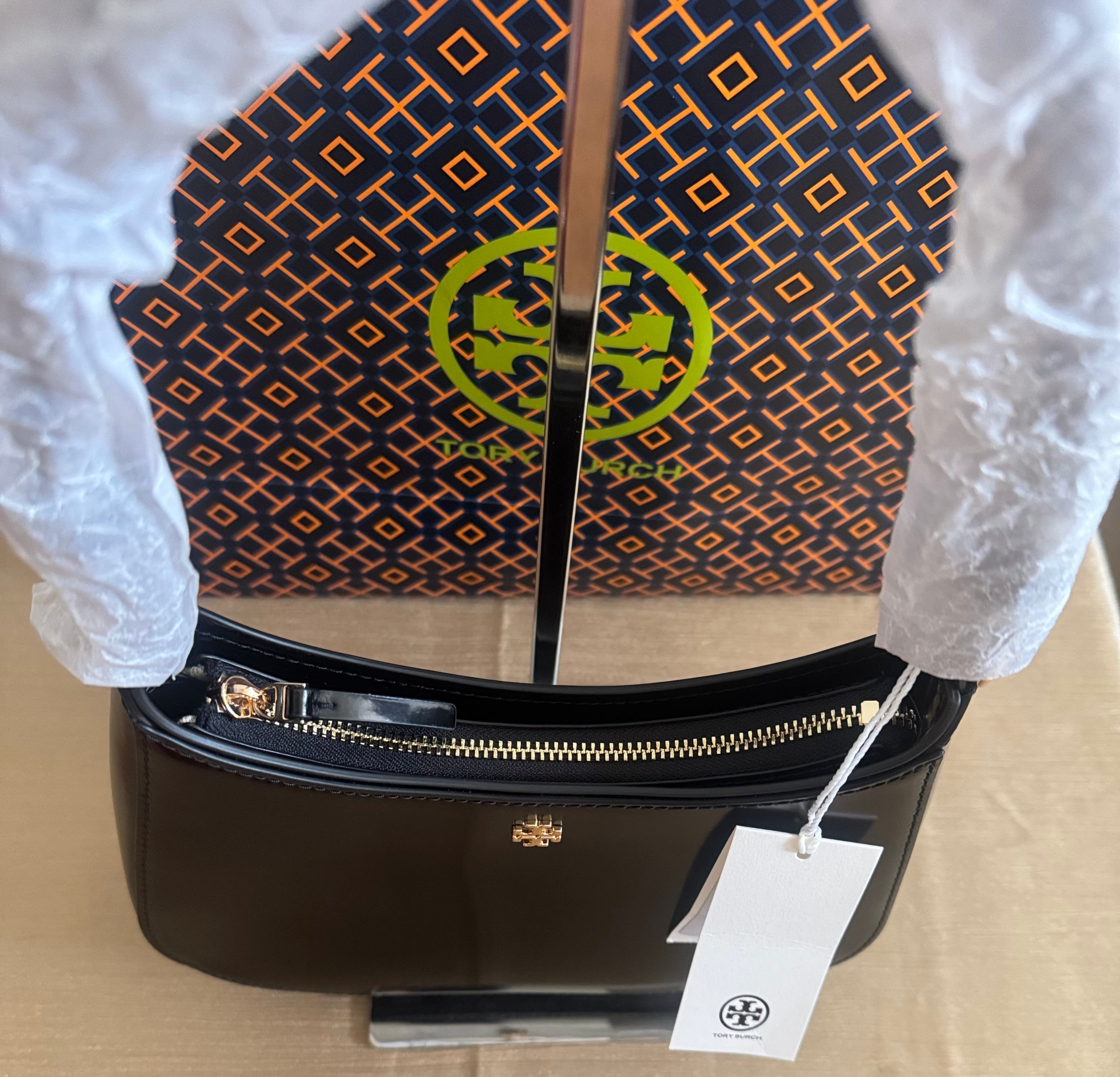 NWT Tory Burch Emerson Patent Leather Shoulder Bag In Gold/Black