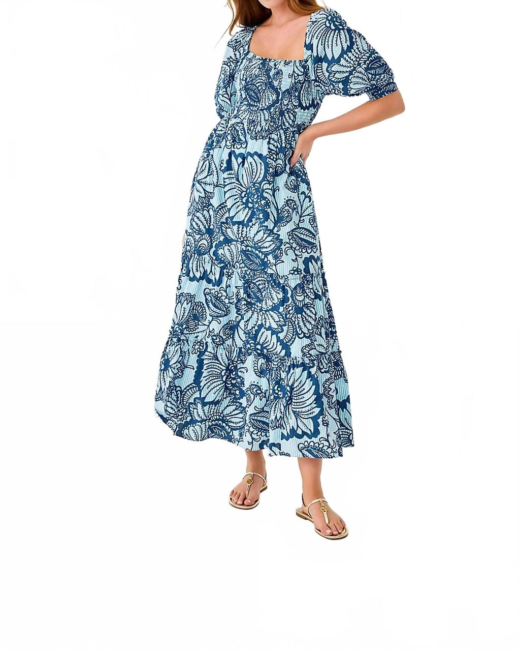 Hadly Short Sleeve Maxi Dress In Starlight Navy Proud As A Peacock Stripe