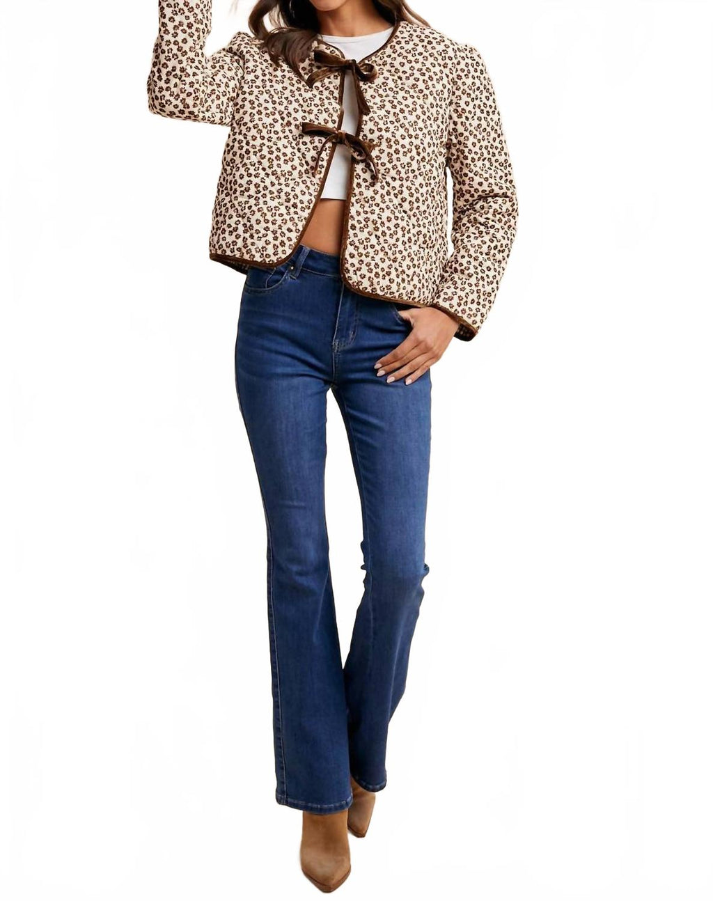 Palma Corduroy Quilted Ribbon Jacket In Crème Multi