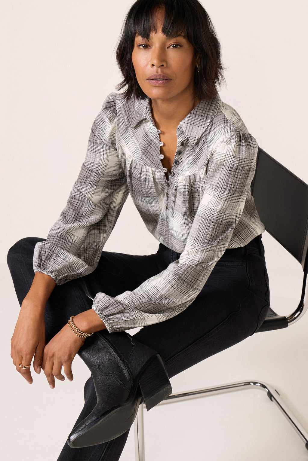 Women's Maleah Pucker Plaid Blouse