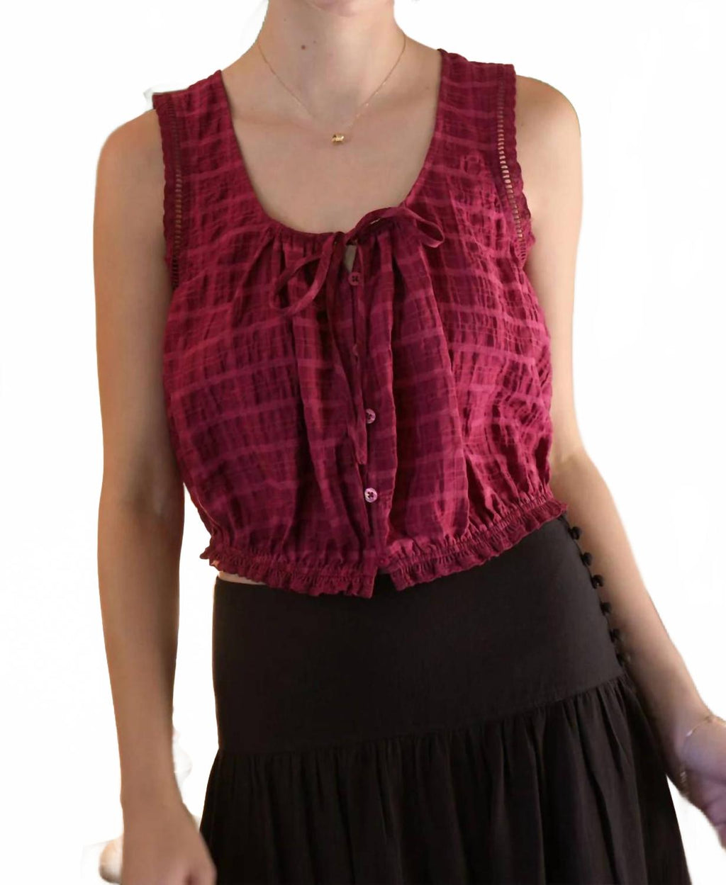 Clara Textured Eyelet Top In Berry