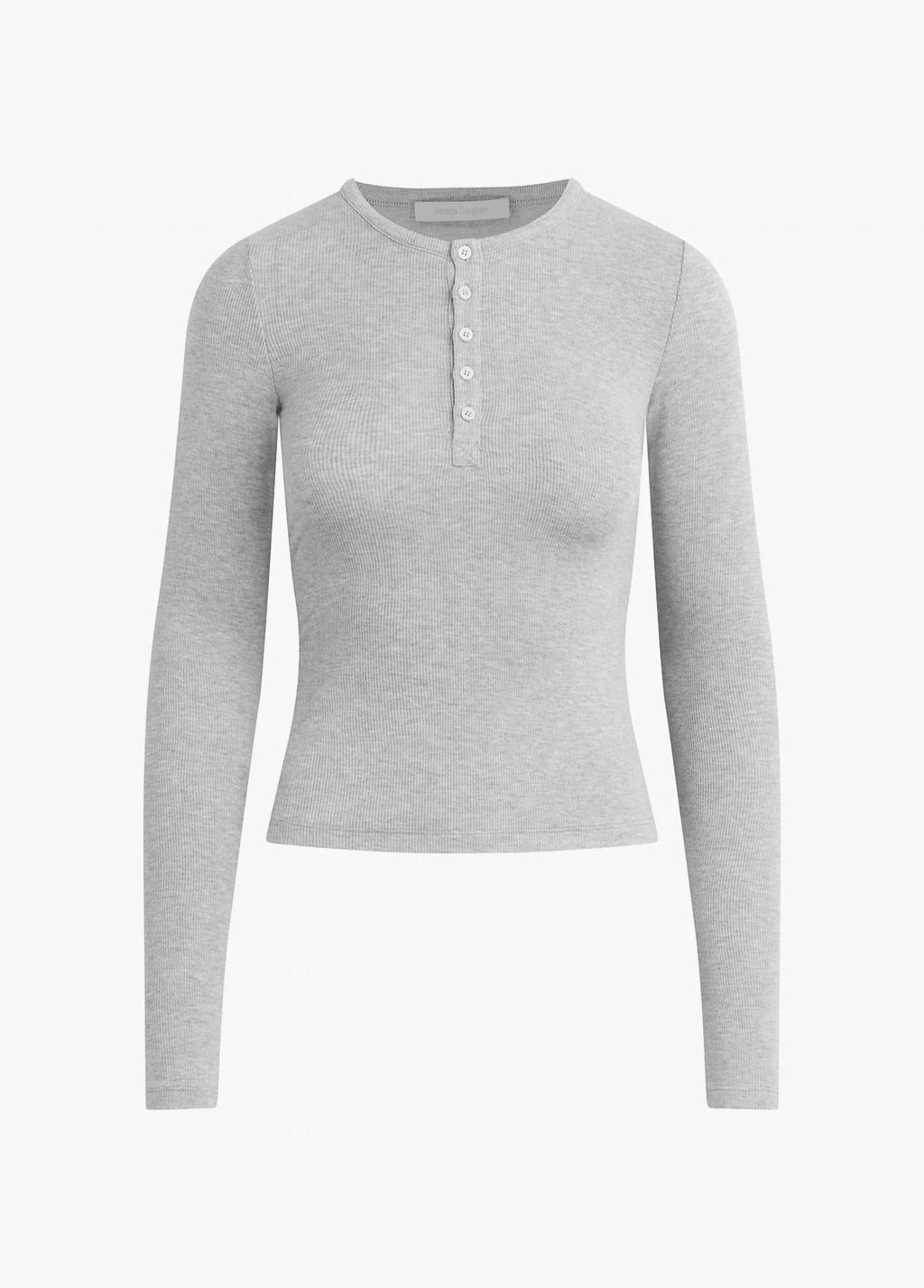 Henley Ribbed Long Sleeve Shirt In Heather Grey