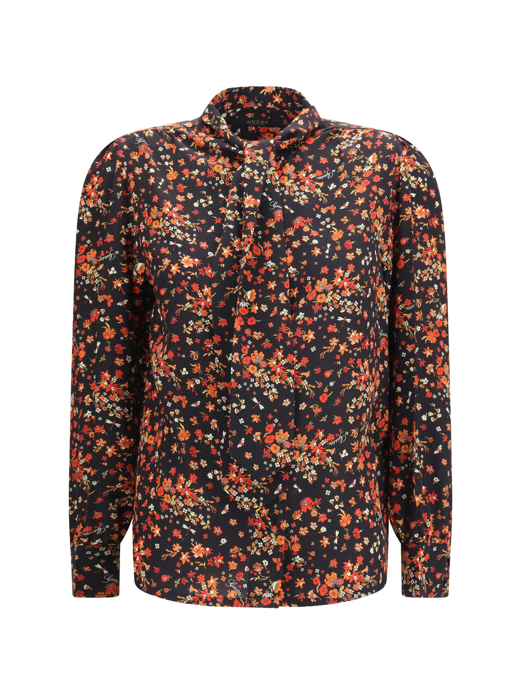 Gucci Women Silk Flora Print Shirt With Neck Bow
