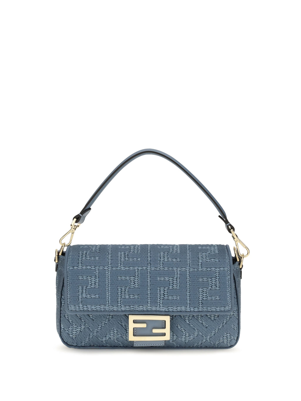 Fendi Women Medium Woven Raffia Shoulder Bag With Ff Embroidery