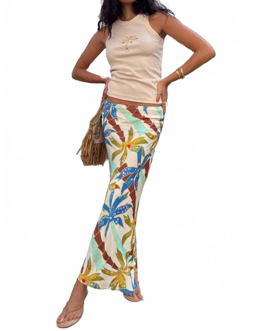Palm Print Dorris Maxi Skirt In Multi