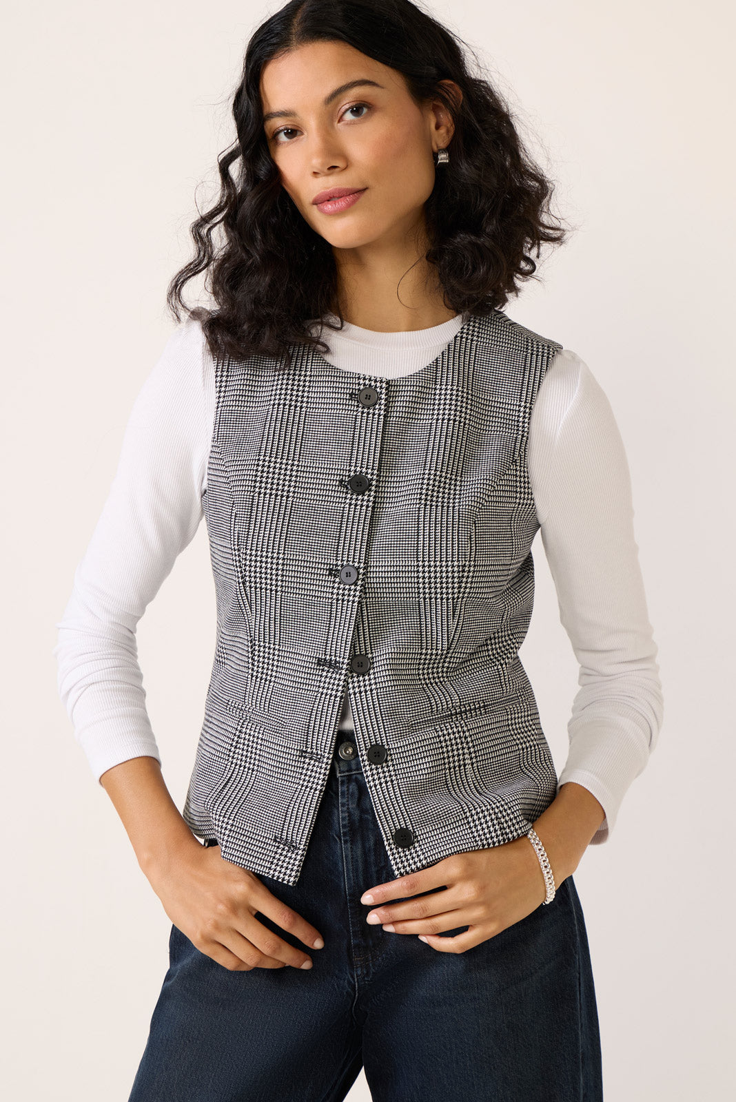 Women's Caroline Plaid Ponte Vest