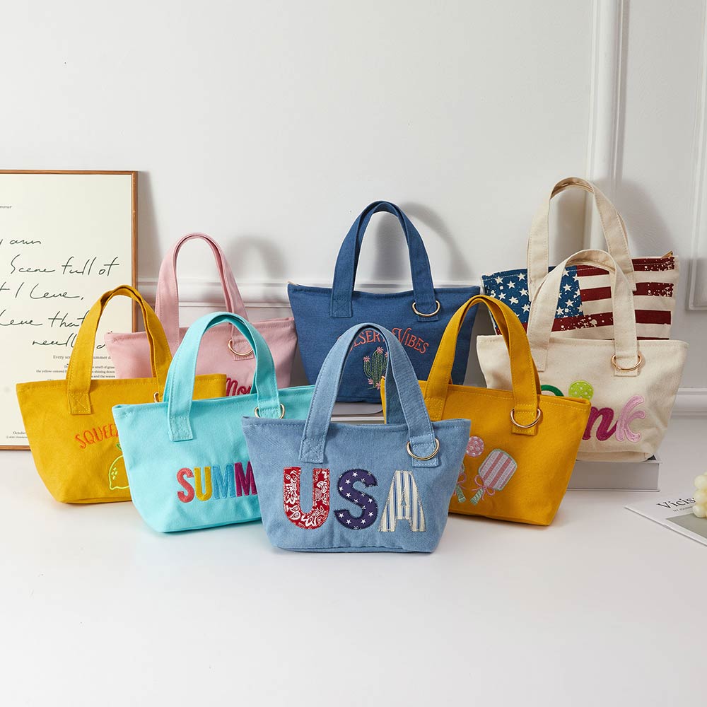 USA Letter Embroidered Small Canvas Tote Bag