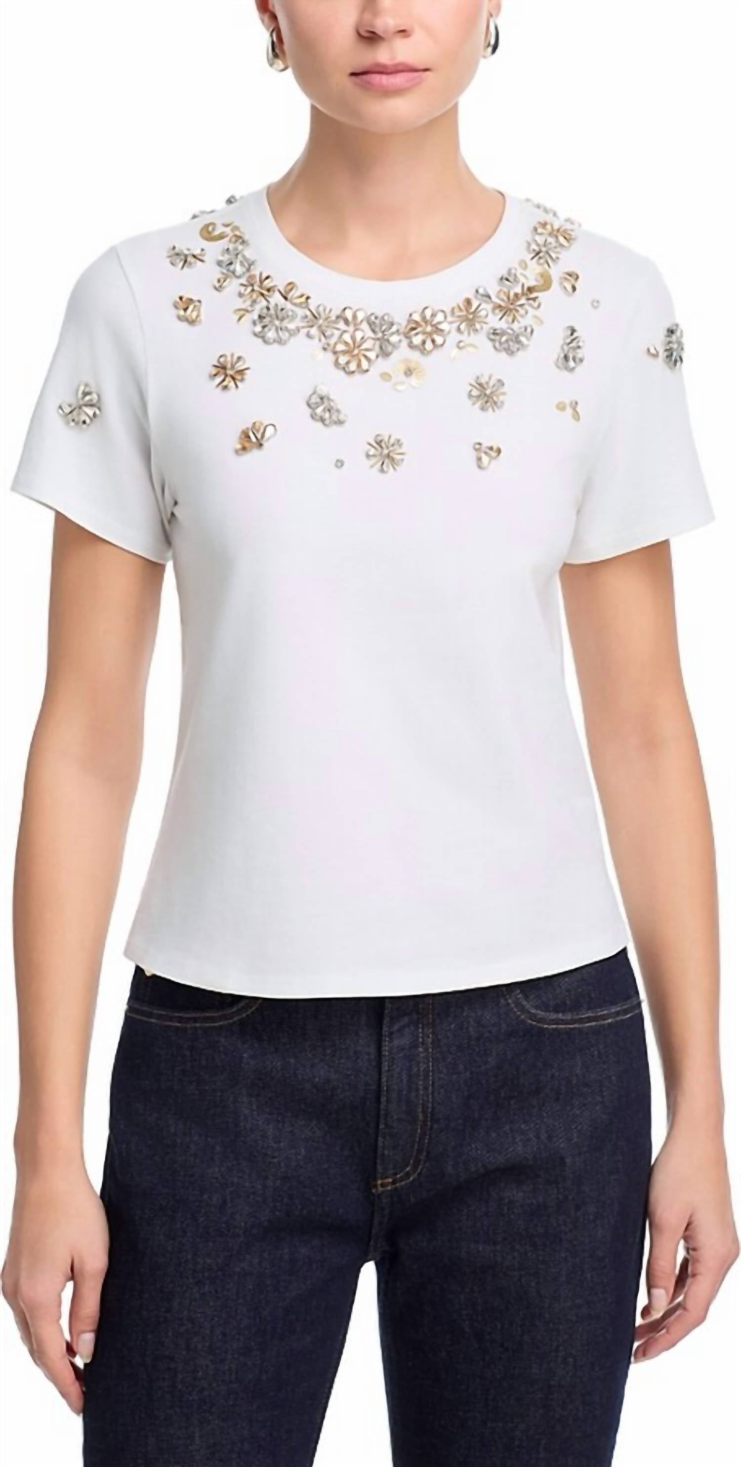 Tumbling Flowers Shrunken Tee In White