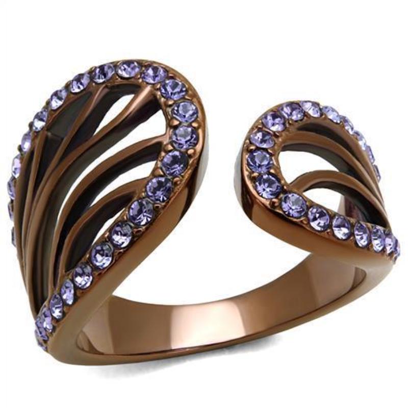 IP Coffee light Stainless Steel Ring with Top Grade Crystal in Tanzanite
