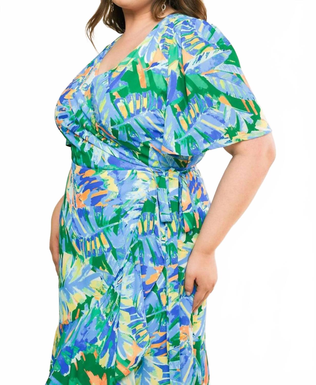 Woven High Low Dress In Blue/green