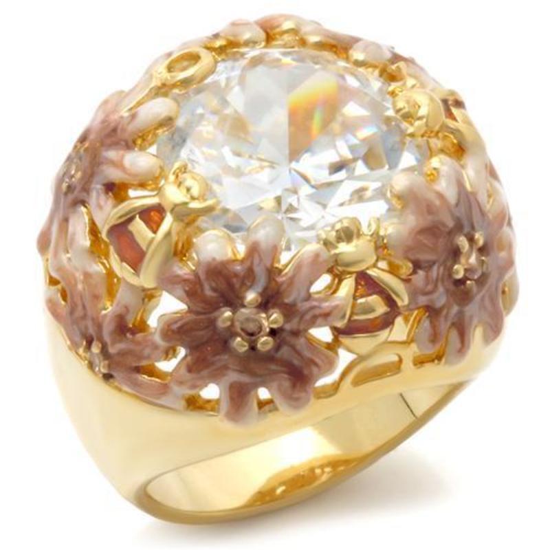 Matte Gold & Gold Brass Ring with AAA Grade CZ in Clear