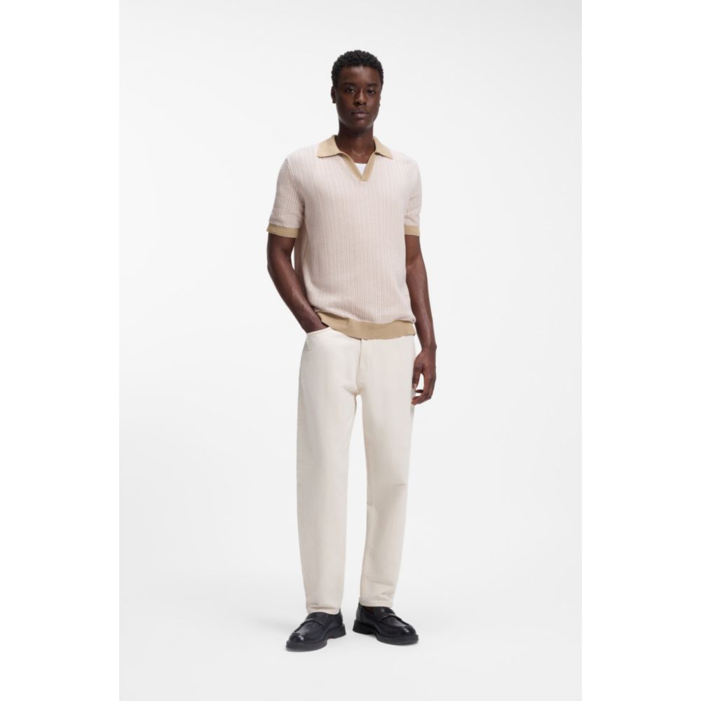 Johhny-collar sweater in cotton and linen