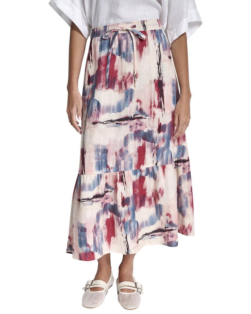 DKNY Printed Pull On Linen Skirt