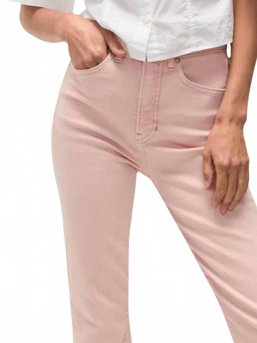 Carson High Rise Ankle Flare Jeans In Stone Pink