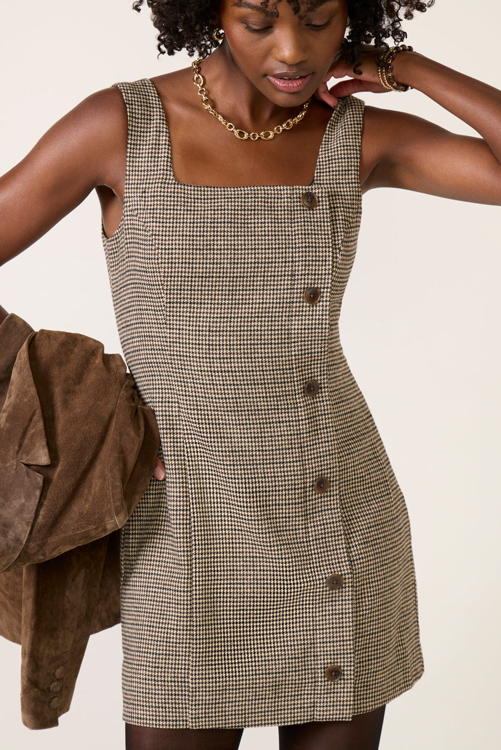 Women's Houndstooth Wool Mini Dress