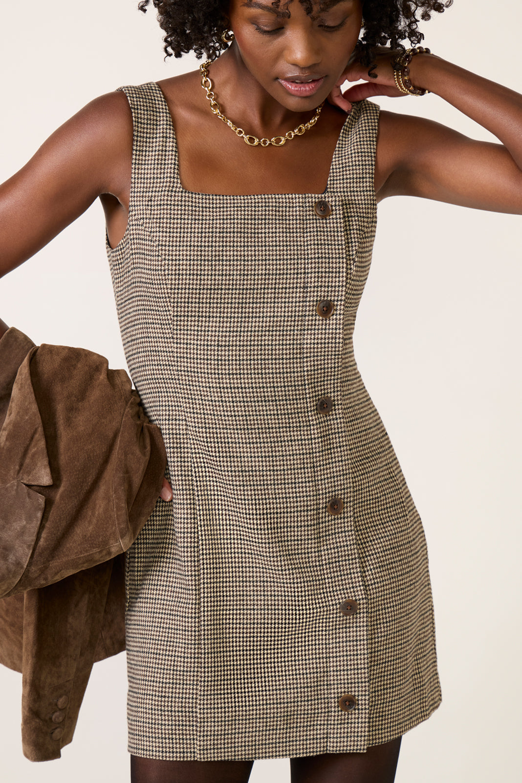 Women's Houndstooth Wool Mini Dress