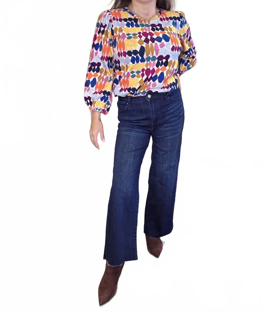 Crop Raw Hem Wide Leg Jeans In Blue