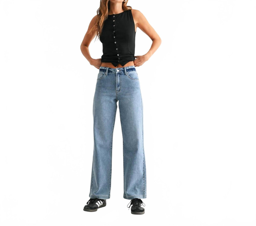 Slim Wide Leg Sweat-Denim Jean In Blue