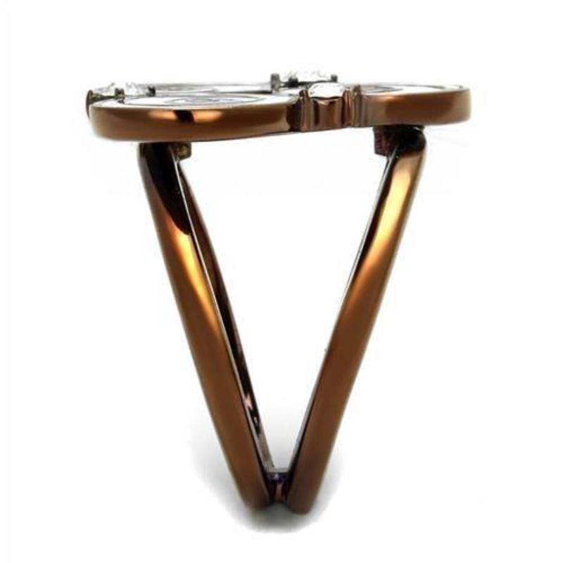 IP Coffee light Stainless Steel Ring with Top Grade Crystal in Clear