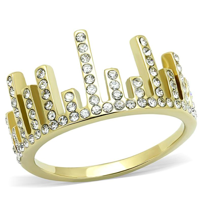 IP Gold(Ion Plating) Stainless Steel Ring with Top Grade Crystal in Clear
