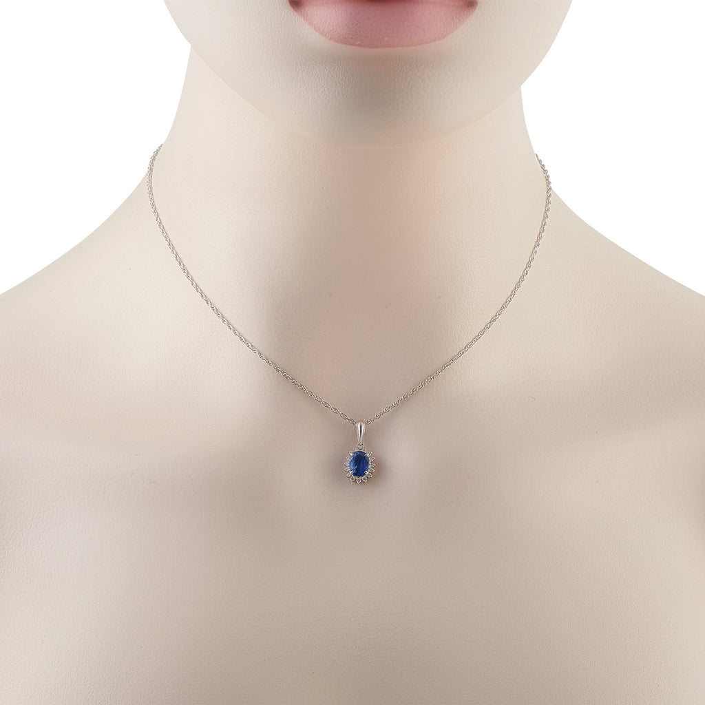 LB Exclusive Platinum 0.14ct Diamond and Sapphire Pendant Necklace MF02-041426