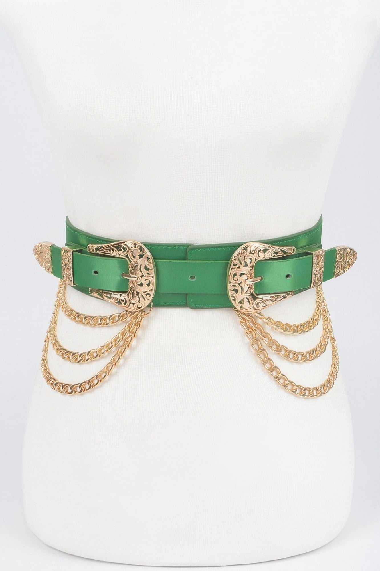 Vegan Elastic Belt With Metal Chain And Buckle