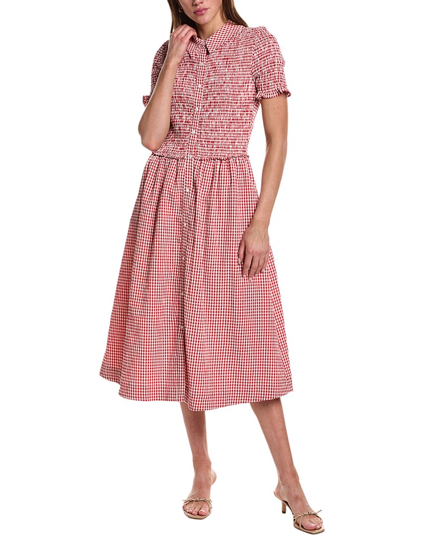 Design History Smocked Gingham Midi Dress