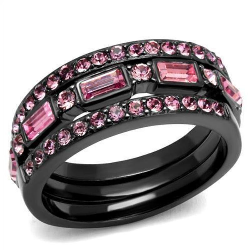 IP Light Black Stainless Steel Ring with Top Grade Crystal in Multi Color