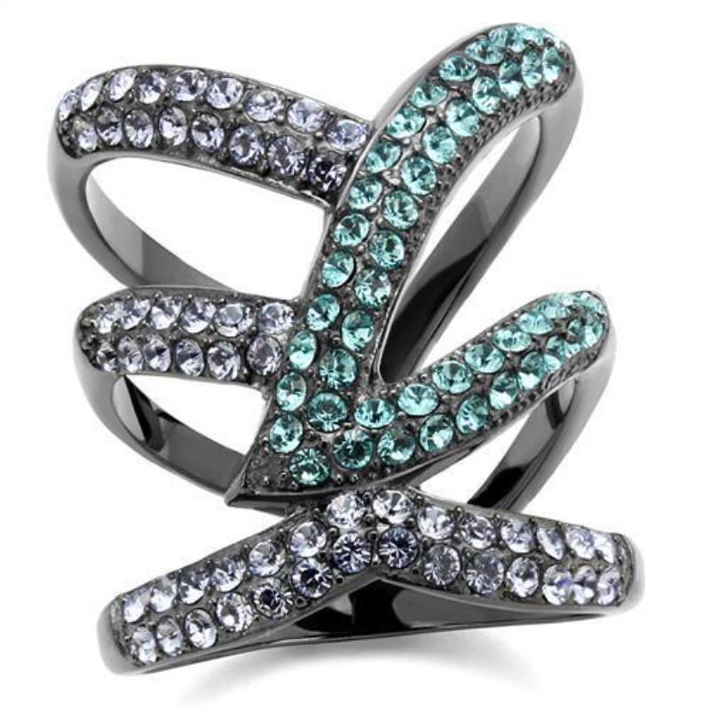 IP Light Black Stainless Steel Ring with Top Grade Crystal in Multi Color