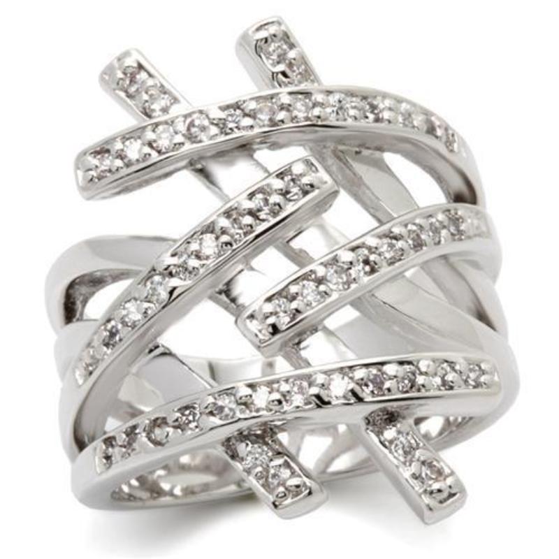Rhodium Brass Ring with AAA Grade CZ in Clear