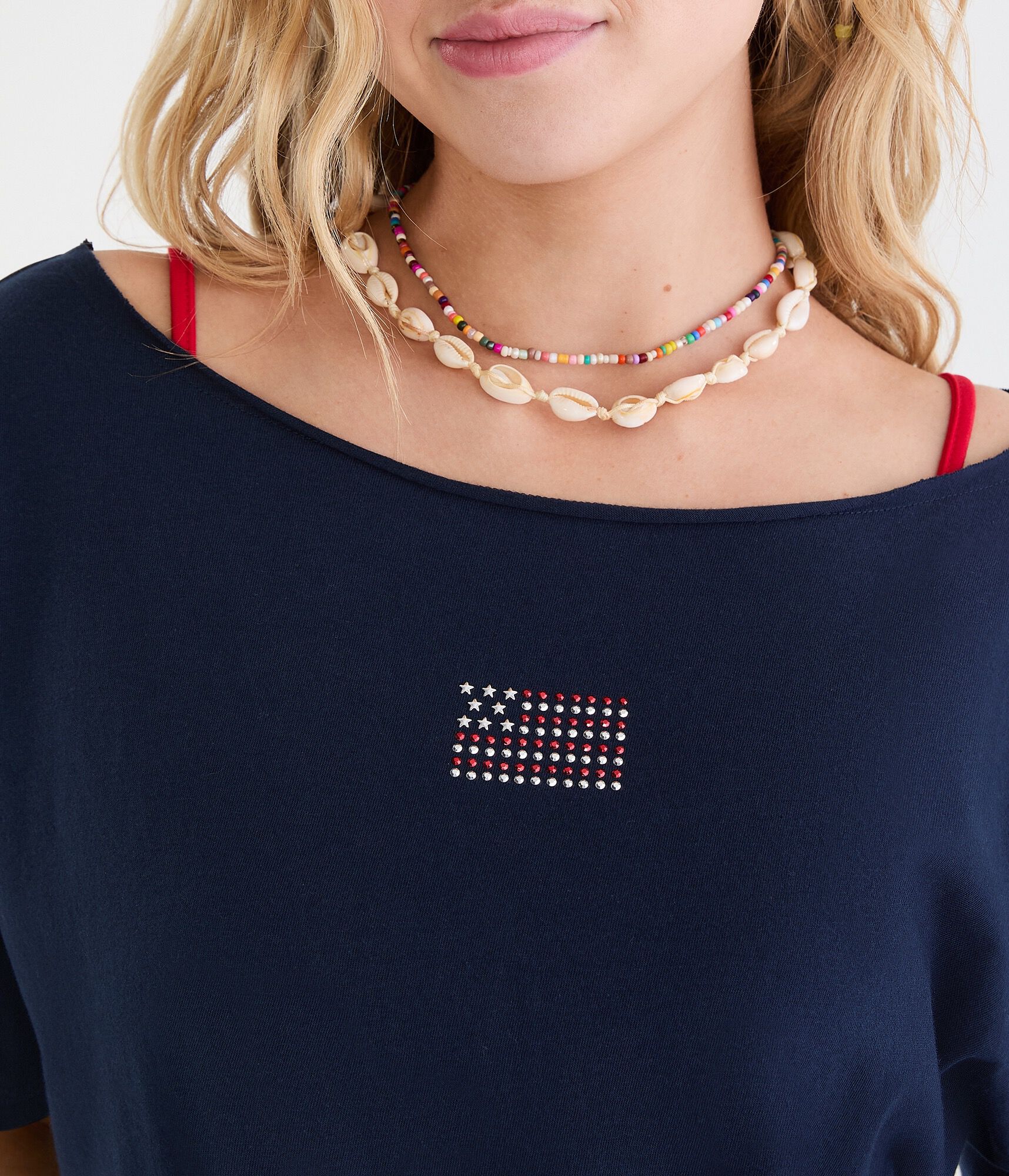 Aeropostale Seriously Soft American Flag Off-The-Shoulder Boyfriend Graphic Tee