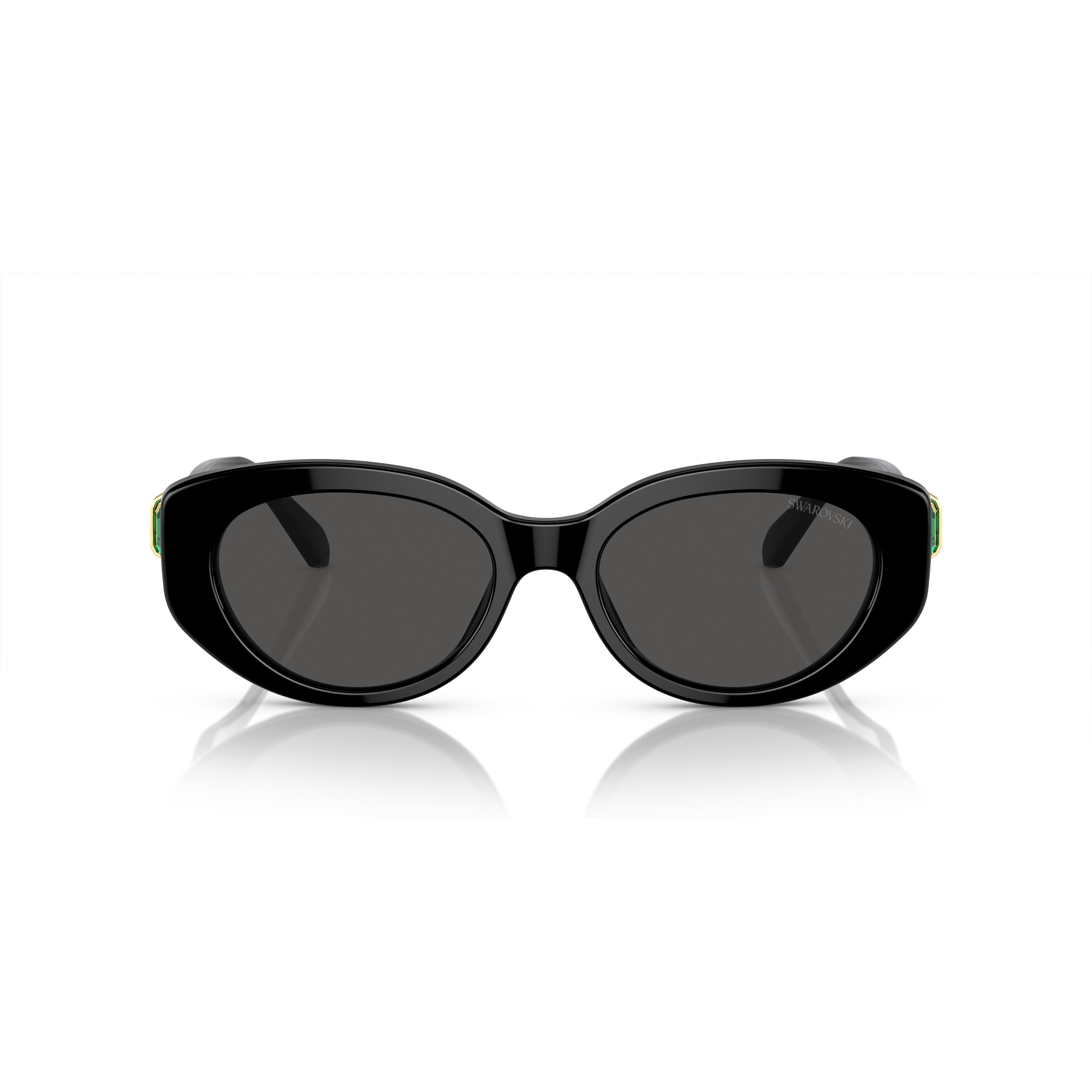 0Sk6002 Oversized Black Acetate Sunglasses with Green Crystal Embellishments