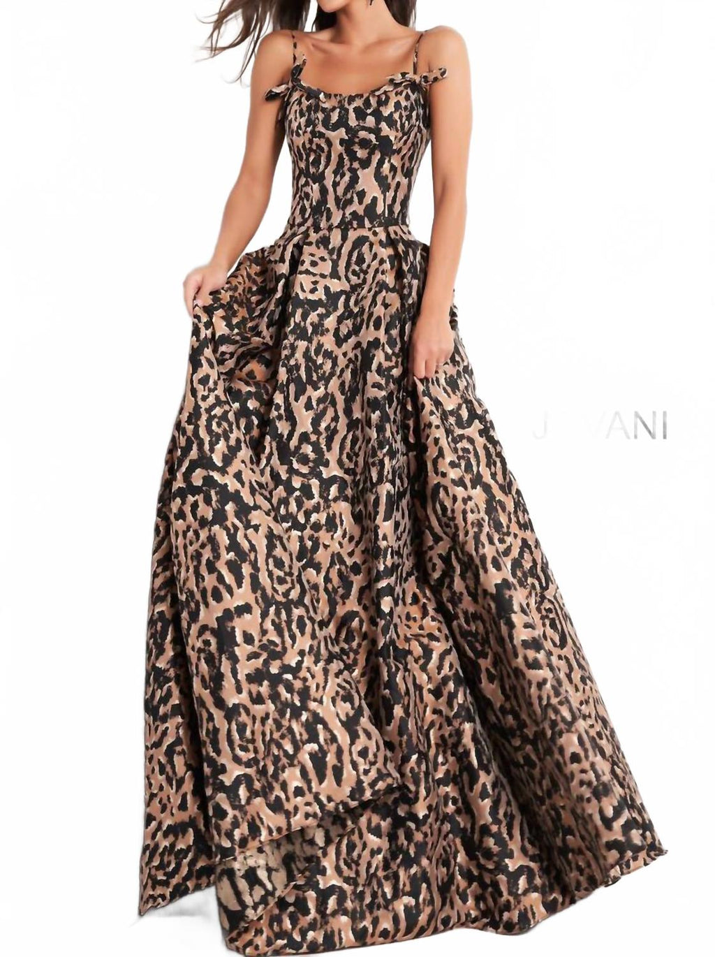 Spaghetti Strap Prom Gown In Cheetah