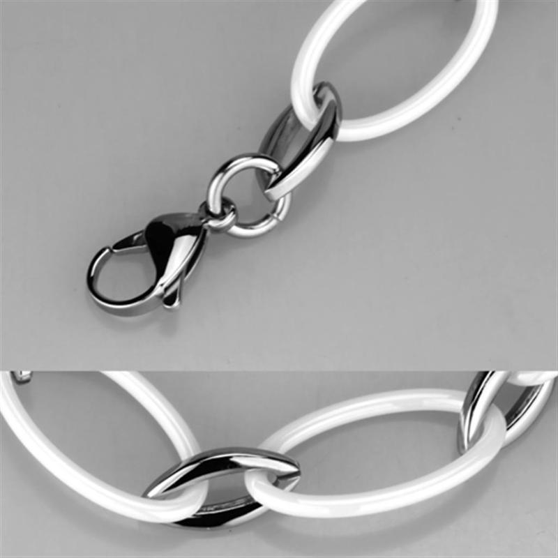 High polished (no plating) Stainless Steel Bracelet with Ceramic in White