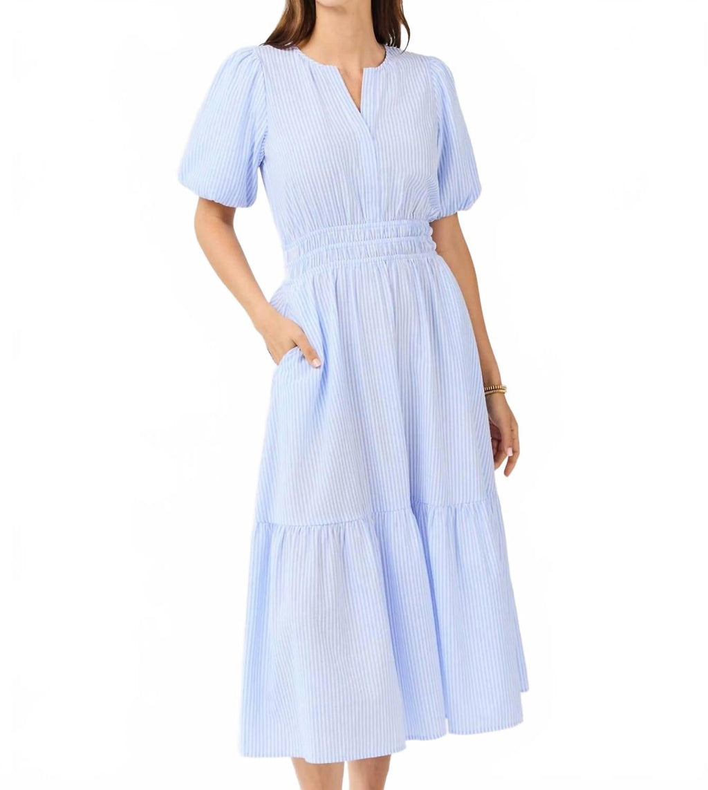 Tracy Seer Sucker Pin Strip Maxi Dress In Blue