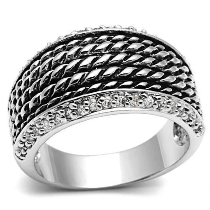 Rhodium Brass Ring with AAA Grade CZ in Clear