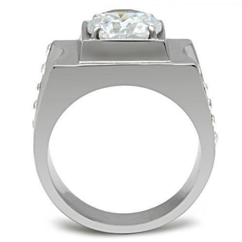 High polished (no plating) Stainless Steel Ring with AAA Grade CZ in Clear