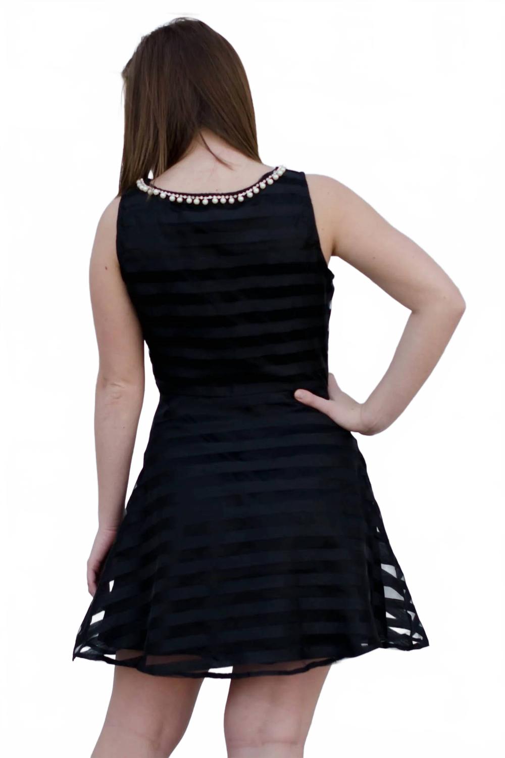 Stripe Pearl Dress In Black