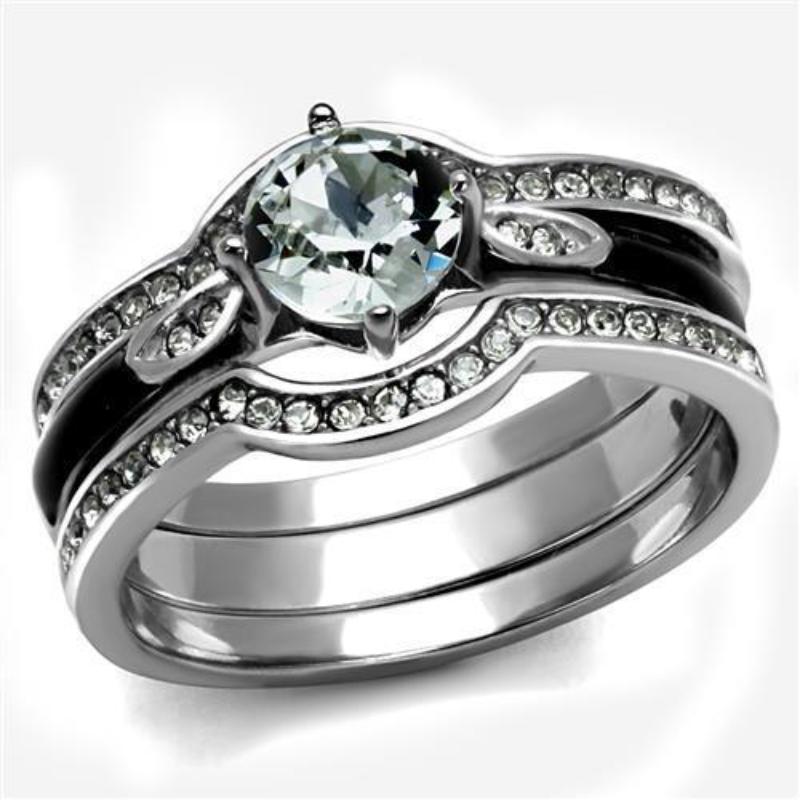 High polished (no plating) Stainless Steel Ring with Top Grade Crystal in Clear
