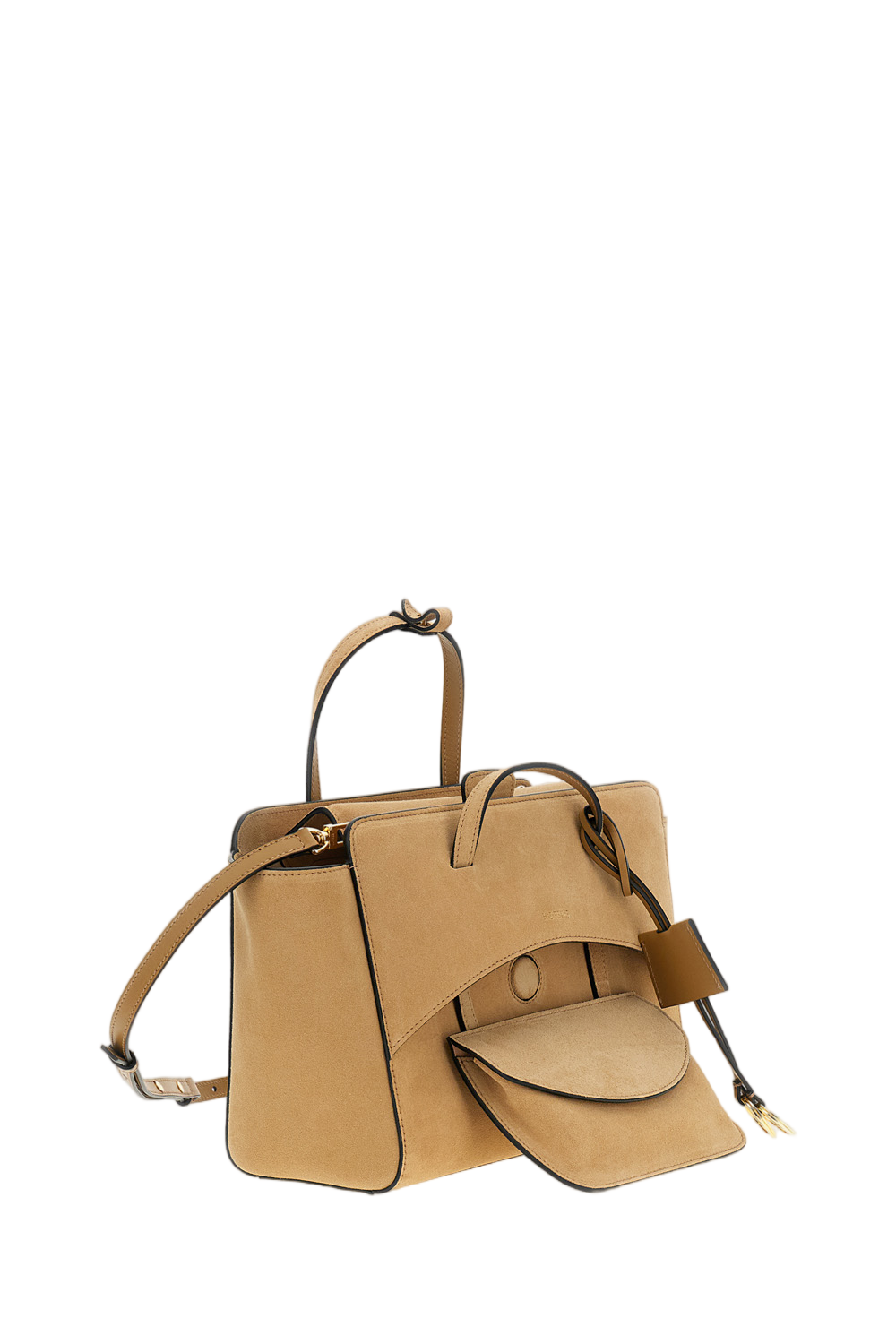 Light Brown Flap M Suede Shoulder Bag