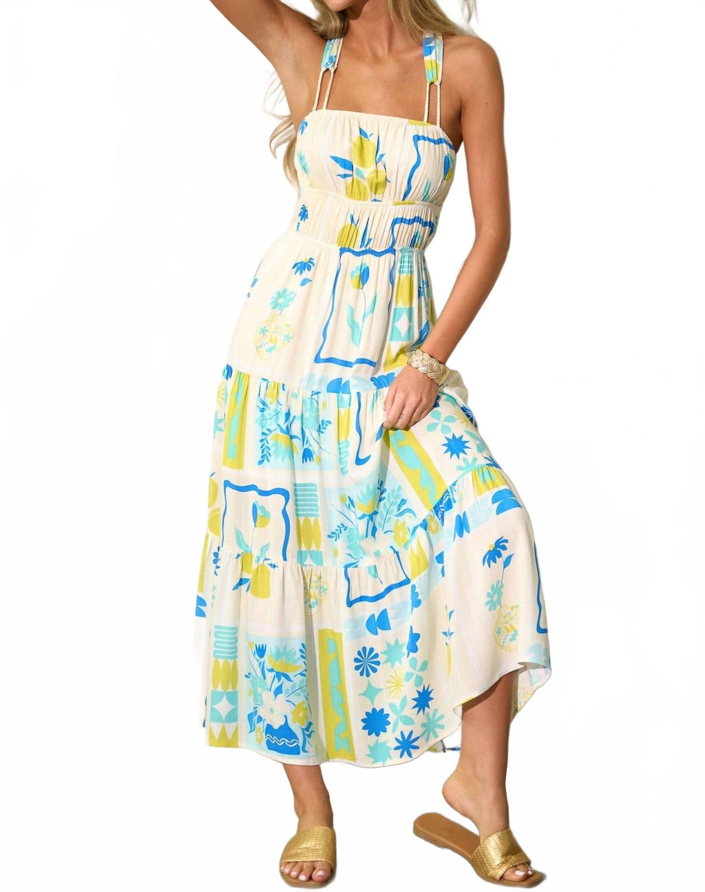 Printed Maxi Dress In Blue Lime