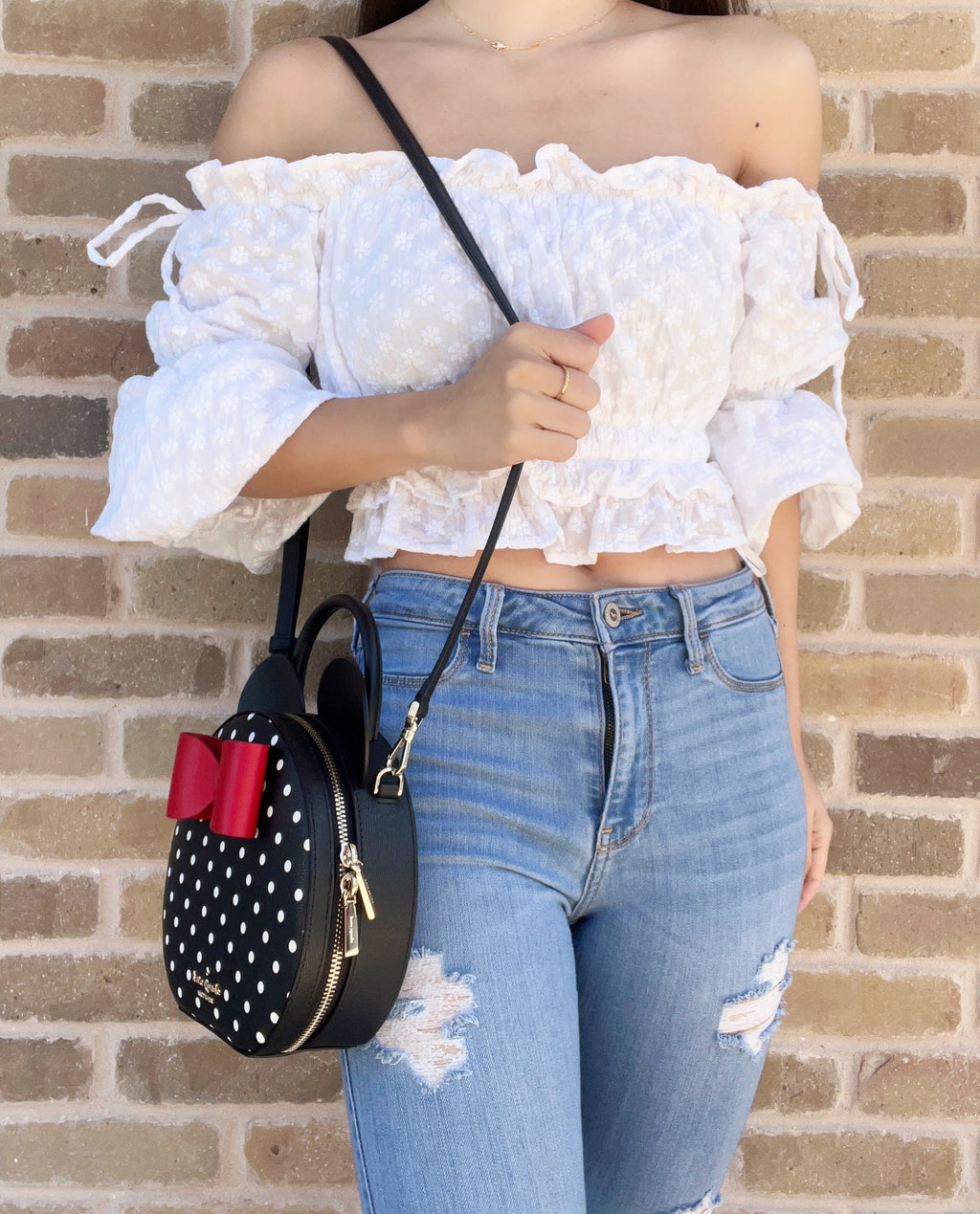 Disney x Kate Spade Minnie Mouse Round Crossbody Bag Black Multi Polka Dot