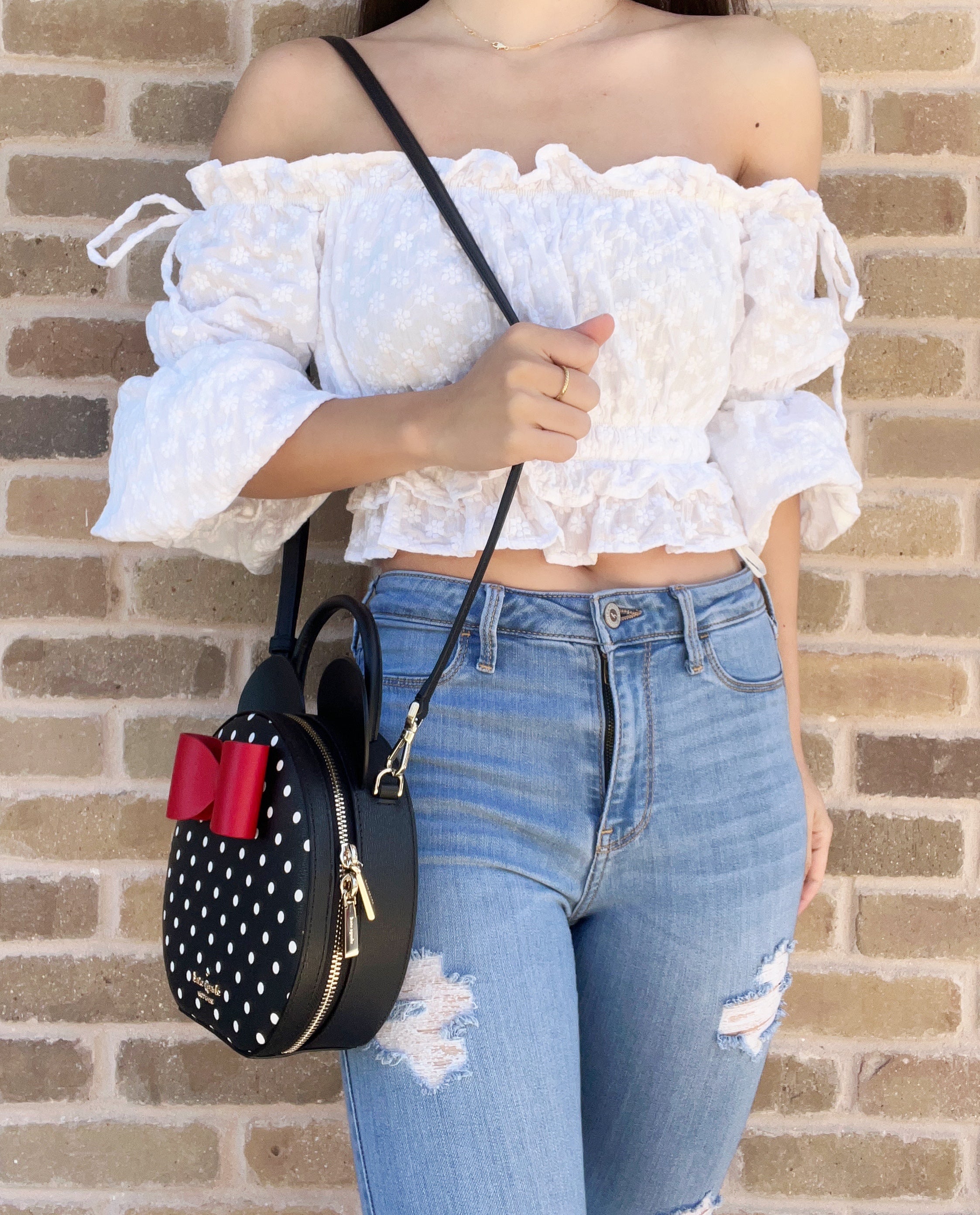 Disney x Kate Spade Minnie Mouse Round Crossbody Bag Black Multi Polka Dot