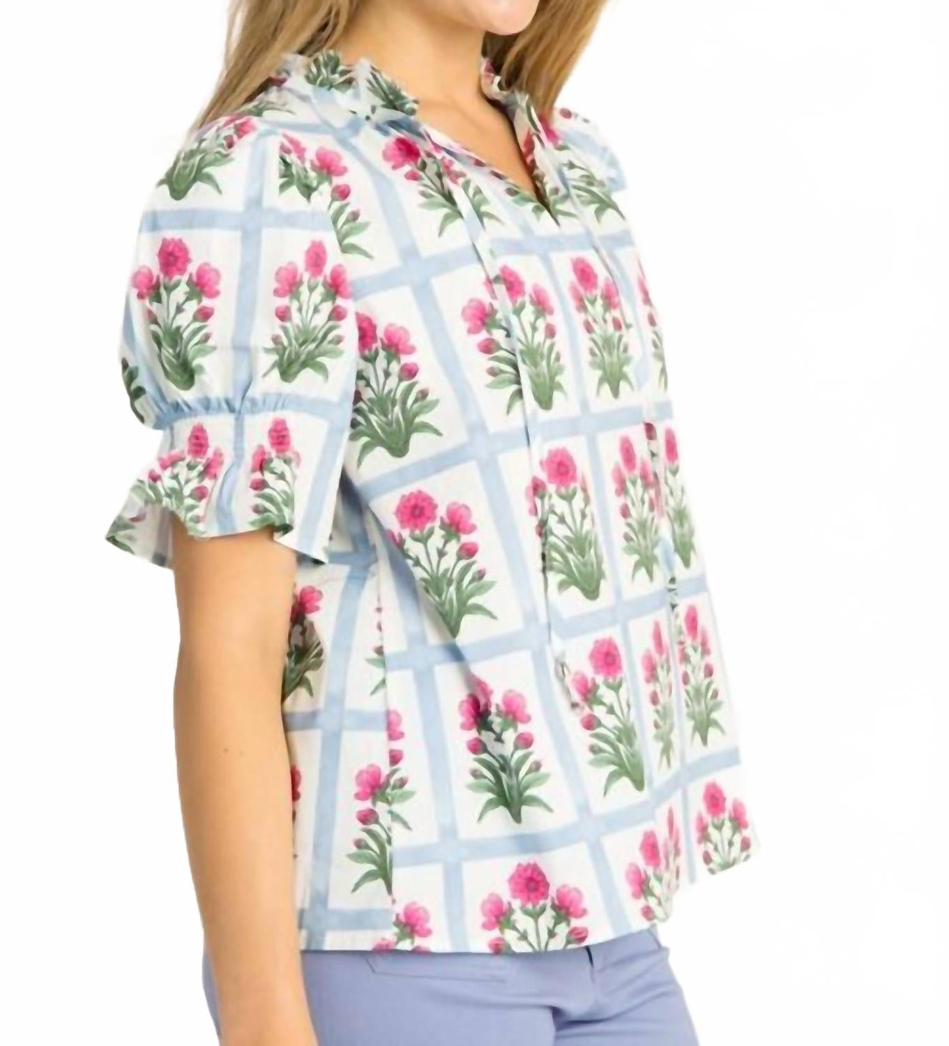 Faye Smocked Sleeve Cuff Top In Magenta