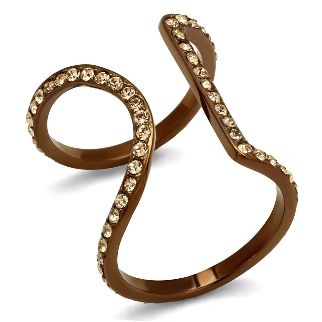 IP Coffee light Stainless Steel Ring with Top Grade Crystal in Light Peach