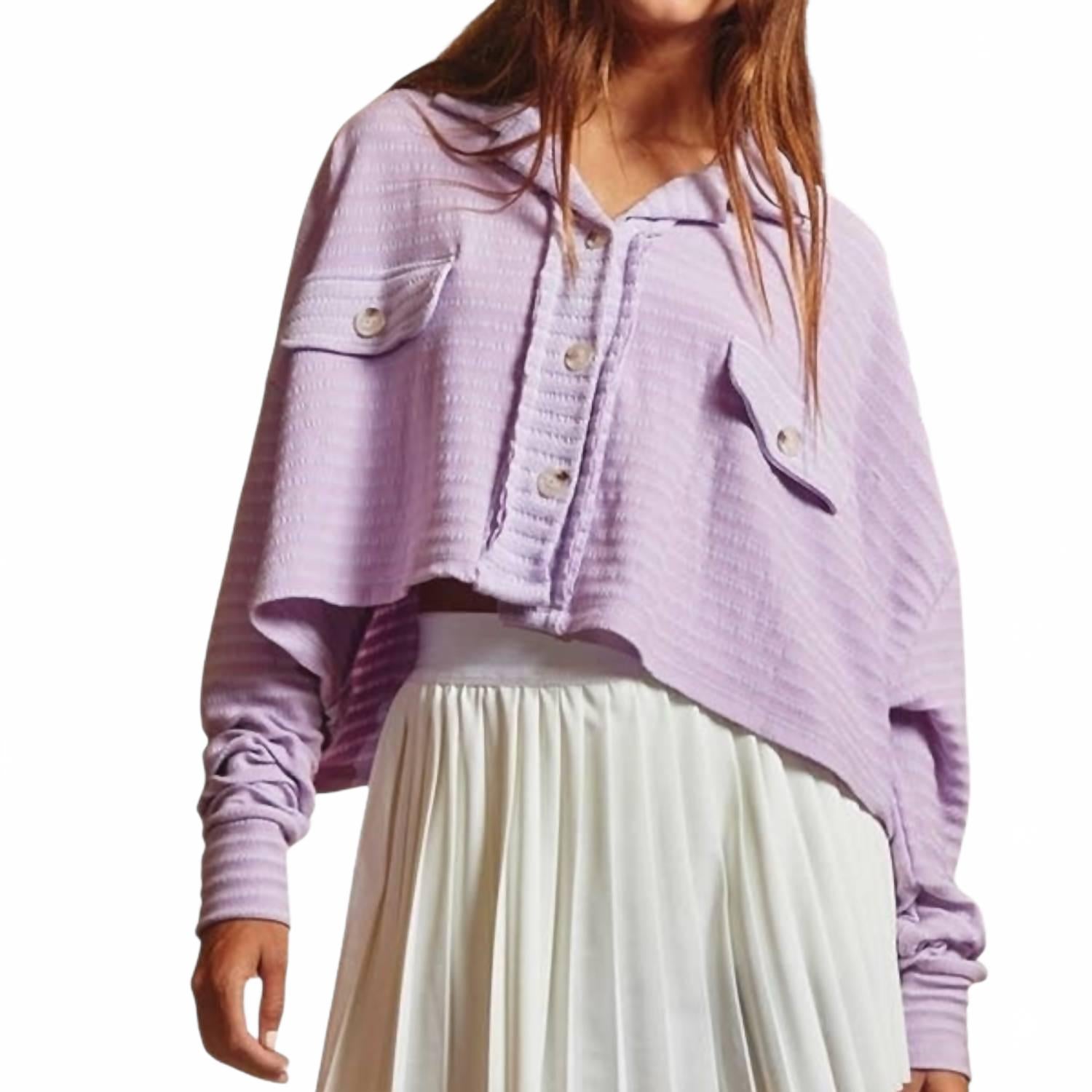 Loose Fit Crop Shacket In Lavender