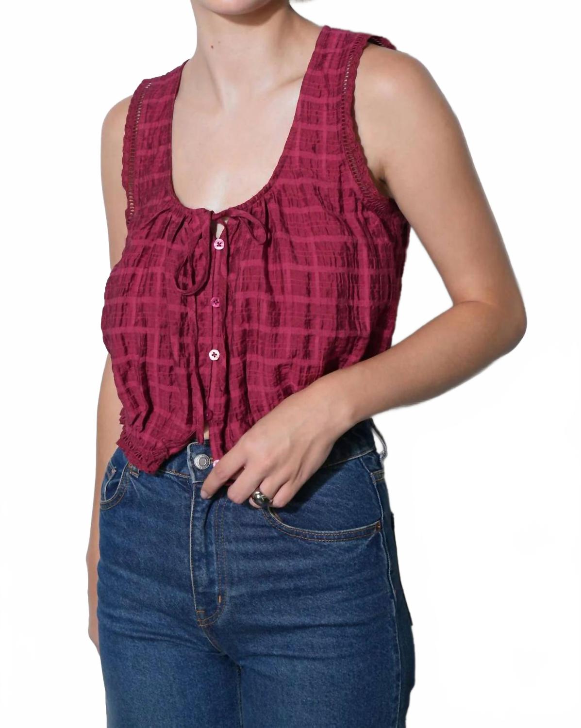 Clara Textured Eyelet Top In Berry