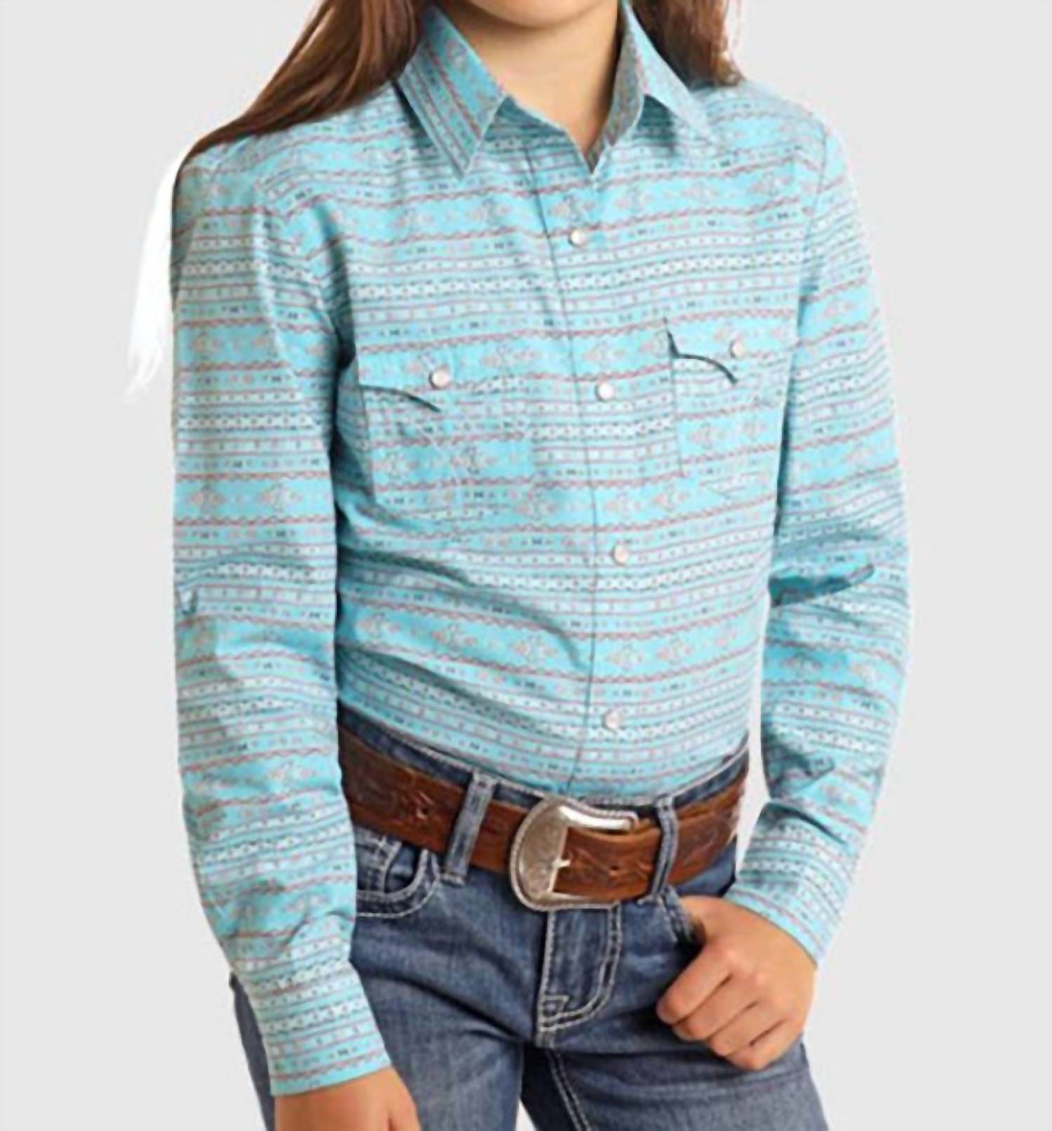 Girls Slim Shirt In Turquoise