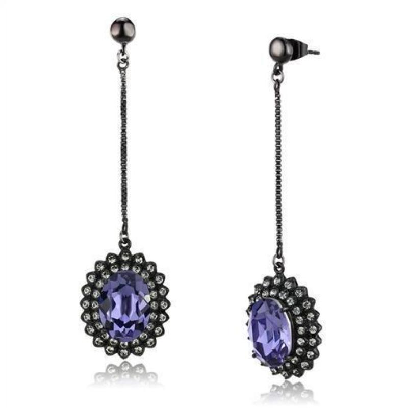 IP Black(Ion Plating) Stainless Steel Earrings with Top Grade Crystal in Tanzanite