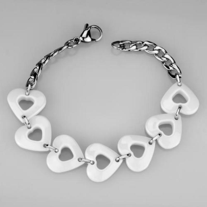 High polished (no plating) Stainless Steel Bracelet with Ceramic in White